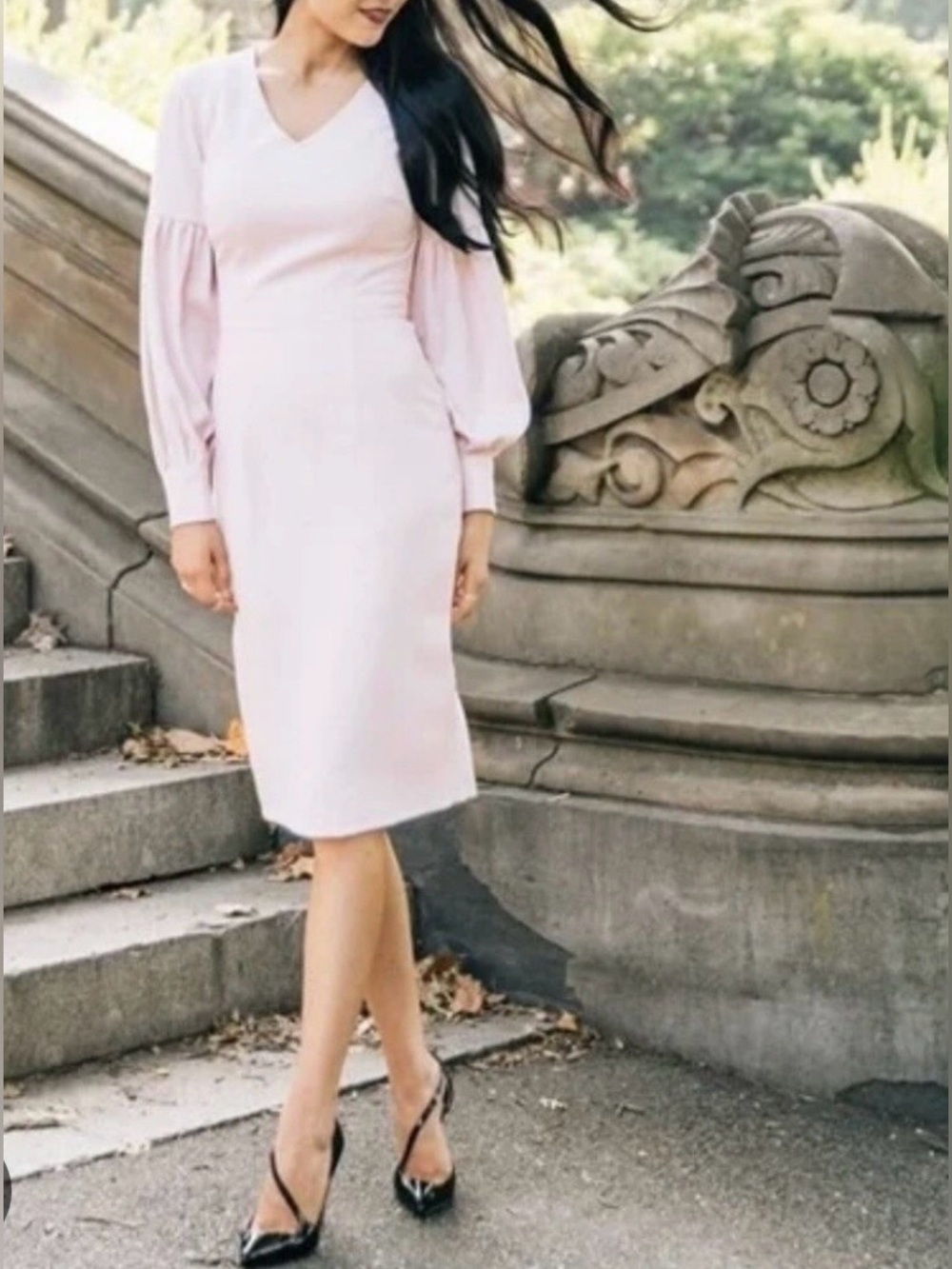 Rachel Parcell Soft Pink V-Neck Balloon Sleeve Midi Dress